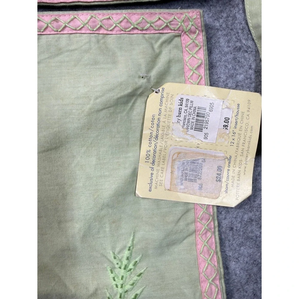 Pottery Barn Kids Madeline Embroidered Pillow Shams Set of3 Sage Green 16x12 NWT